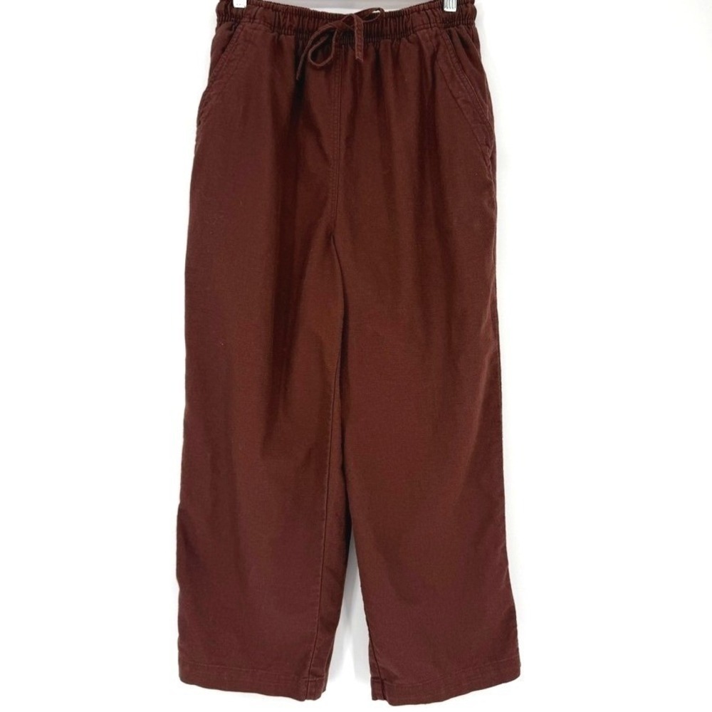 Erica Brown Linen Cotton Drawstring Wide Leg Pants Earthy Natural Fiber S